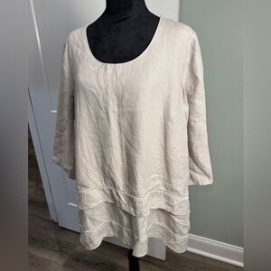 Et’Lois cream linen blouse 3/4 length sleeves natural fiber